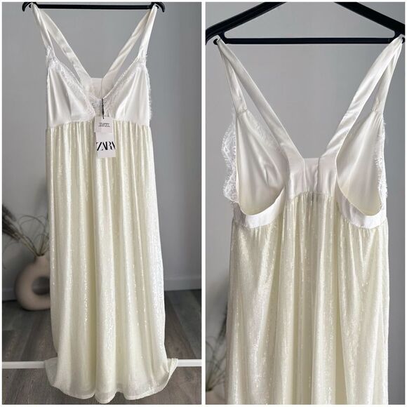 ZARA SEQUIN KNIT SLIP DRESS OFF WHITE - Picture 3 of 4